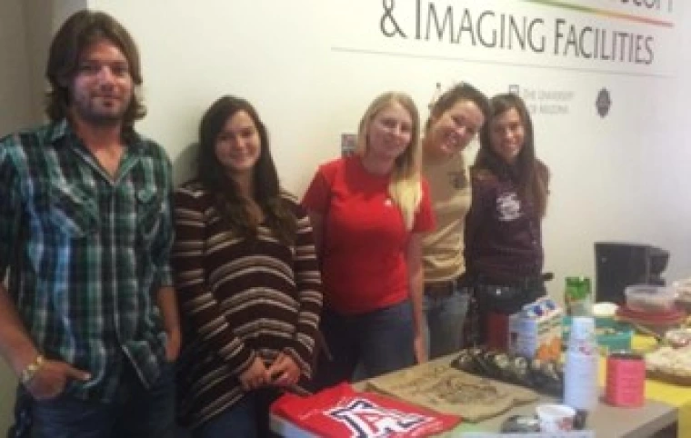 Tierra Seca Club members (from left) Leland Sutter, Morgan Gourley, Rachel Turner, Emily Pecilunas, and Anna Collins provided coffee, juice, fruit and baked goodies to attendees of the 11th Annual RISE Symposium on 18 October 2014.