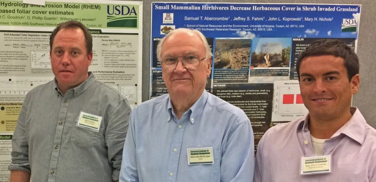 Poster contest winners (from left) Mark Kautz (Honorable Mention), Malcolm McGregor (contest benefactor), and Sam Abercrombie (Best Poster) after the 13th Annual RISE Symposium on 08 October 2016.