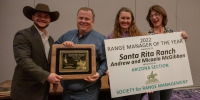 From the left, Josh Grace (Arizona State Land Department), Andrew and Micaela McGibbon (Santa Rita Ranch), and Elise Gornish (AZSRM and University of Arizona).